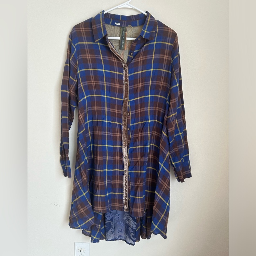 ARATTA Silent Journey Velvet & Plaid Tunic Dress M